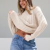 Trendy Queen Women's Oversized Cable Knit Crewneck Sweaters