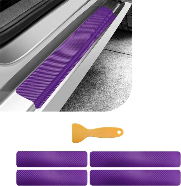 4 PCS Car Door Sill Protector, 3D Carbon Fiber Auto Door Entry Edge Guard Protection Trim, Anti-Scratch Threshold Cover Strips, Sill Protection Sticker for Car SUV Truck (Purple)