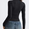 Trendy Queen Long Sleeve Shirts for Women 2024 Fall Fashion V Neck Basics Crop Tops Layering Slim Fitted Y2K Tops