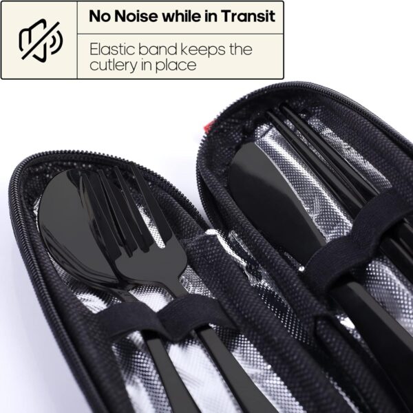 Travel Utensils with Case, Quatish Portable Silverware Set for Work, Stainless Steel Reusable Travel Cutlery Set, Fork and Spoon Set for Camping, Picnic, Gadgets, Lunch Box for Men, Black