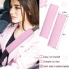 15 Pcs Pink Bling Car Accessories Set Valentine's Day Gift Leather Steering Wheel Cover Seatbelt Cover Car Ring Sticker Center Console Pad USB Port Flower Air Vent Clip