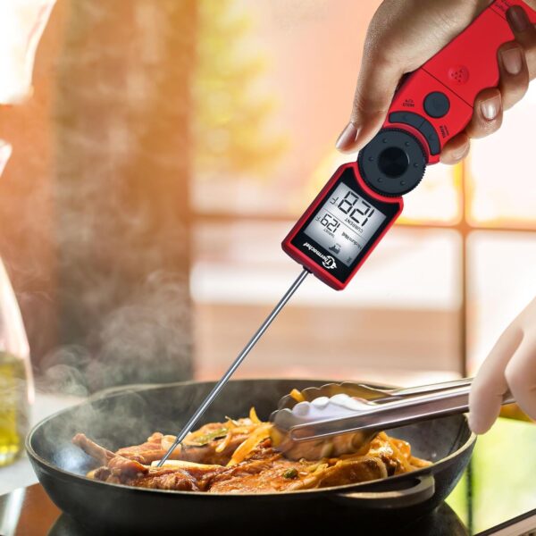 Meat Thermometer Digital Instant Read for Grilling and Cooking, High Accuracy ±1%, LCD Backlight Screen with Three Color, Customized Food Mode Thermometers, BBQ Beef Kitchen Gadgets Red