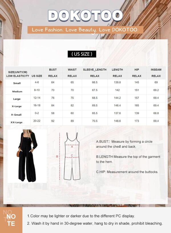 Dokotoo Women's Casual Loose Overalls Jumpsuits One Piece Long Sleeve Wide Leg Long Pant Rompers With Pockets