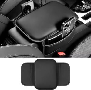 Car Center Console Cover, Leather Comfort Armrest Cover with 2 Storage Bag, Interior Car Accessories Universal Car Arm Rest Cover Pad for Car Decoration and Storage, Fit for Most Vehicle (Black)