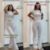 Women's 2 Piece Lounge Outfits Slim Short Sleeve Tops Low Rise Flare Leggings Sets Yoga Sweatsuit