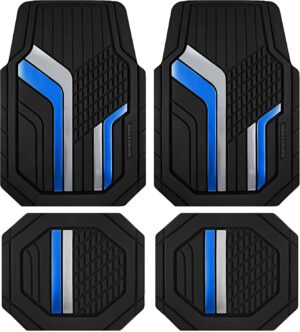 Skechers Heavy Duty Rubber Car Floor Mats,Dual Color Design Floor Mats,All Weather Car Mats,Waterproof Trim To Fit Universal Floor Liner Car Accessories,Automotive Floor Mats For Cars Trucks Suvs,Blue