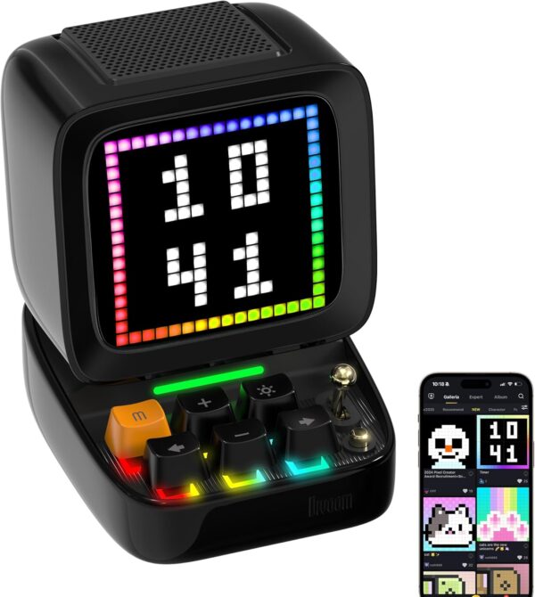 Divoom Ditoopro Retro Pixel Art Speaker with RGB Lights, App Controlled Bluetooth Computer Speaker, Cool Tech Gadget for PC Gaming Room Setup, Black