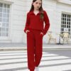 Arshiner Girls 2 Piece Outfits Sweatsuit Set Half Zip Lapel Collar Long Sleeve Sweatshirt Sweatpant Tracksuit Sets