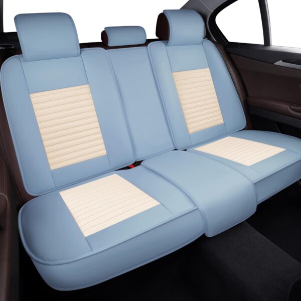 LINGVIDO Universal Car Seat Cover, Breathable and Waterproof Faux Leather Automotive Seat Covers for Cars SUV Sedan (Full seat, White & Light Blue)