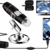 USB Digital Microscope 40X to 1000X, 8 LED Magnification Endoscope Camera with Carrying Case & Metal Stand, Compatible for Android Windows 7 8 10 11 Linux Mac