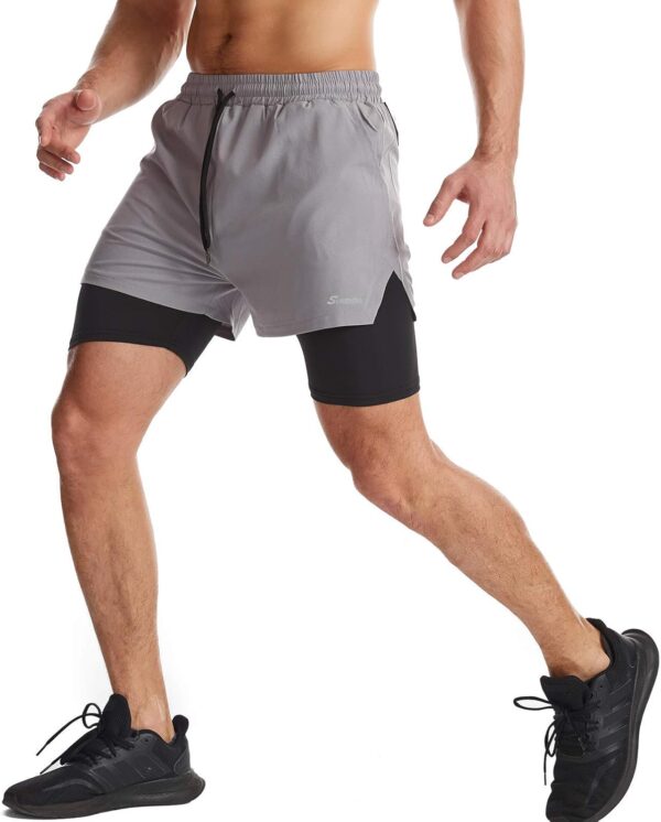 Surenow Mens 2 in 1 Running Shorts Quick Dry Athletic Shorts with Liner, Workout Shorts with Zip Pockets and Towel Loop