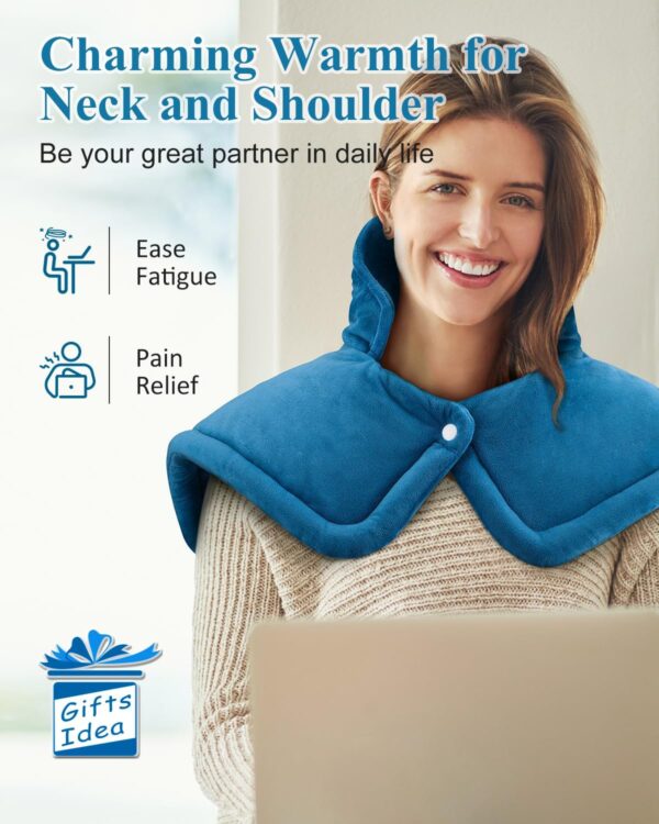 Heating Pad for Neck and Shoulder, Valentines Day Gifts for Him Her Men Women Mom Dad, Electric Heating Pad for Back Pain Relief, Birthday Anniversary Retirement Gifts, Blue