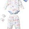 NZRVAWS Newborn Baby Boy Clothes Infant Romper Pants Set Hat 4-Pack Outfits 0-12 Months 16 Pieces Gift Toddler Girl Unisex