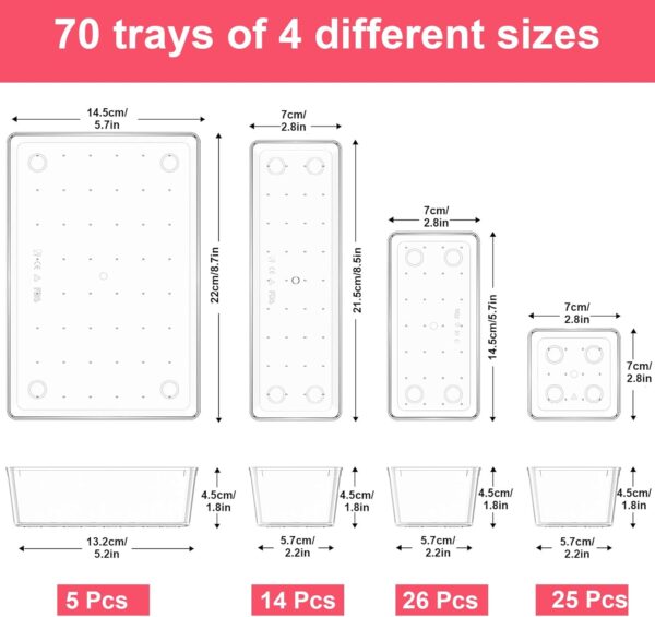 70 Piece Clear Plastic Drawer Organizer Set, 4 Sizes of Bathroom Drawer Organizers and Storage Bins, Dresser Desk Drawer Organizer Tray for Jewelry, Makeup, Gadgets, Junk, Kitchen Utensils