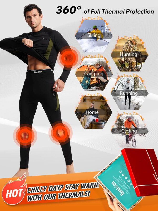 romision Thermal Underwear for Men Long Johns Fleece Lined Hunting Gear Bottom Top Set Base Layer for Cold Weather Gift