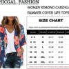 Women's Floral Print Puff Sleeve Kimono Cardigan Loose Cover Up Casual Blouse Tops