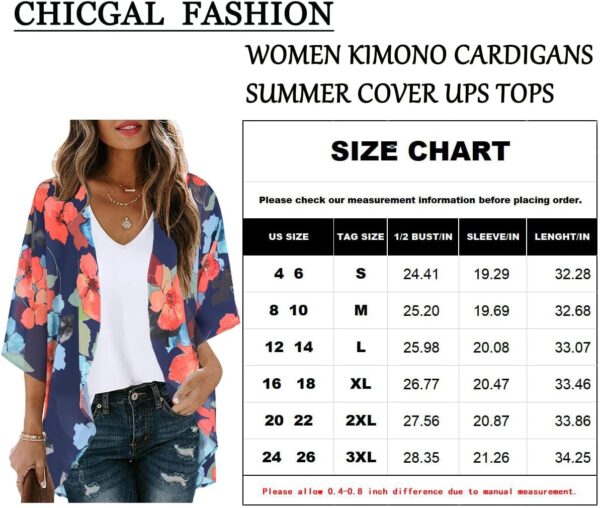 Women's Floral Print Puff Sleeve Kimono Cardigan Loose Cover Up Casual Blouse Tops