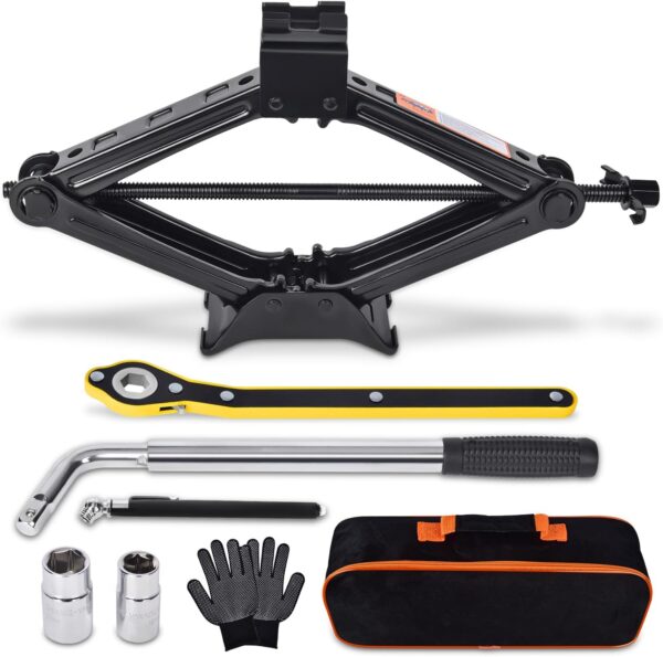 Car Jack Kit Scissor Jack for Car 2 Ton (4409 lbs) Tire Jack Tool Kit Universal Car Emergency Kit with Lug Wrench Tire Changing Kit for Car SUV