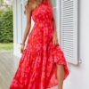 PRETTYGARDEN Women's Summer Floral Maxi Dress Knot One Shoulder Sleeveless Ruffle Flowy Boho Beach Wedding Guest Dresses