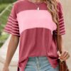 Dokotoo Short Sleeve Summer Tops Oversized 2025 Trendy Crew Neck Casual Color Block Womens Shirts Blouses