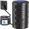 Tower Power Strip Surge Protector with 16 Outlets and 5 USB Ports (2 USB-C), 6FT Extension Cord with Multiple Outlets,Heavy Duty Charging Station,Home Office Dorm Room Essentials. No Wireless Charging