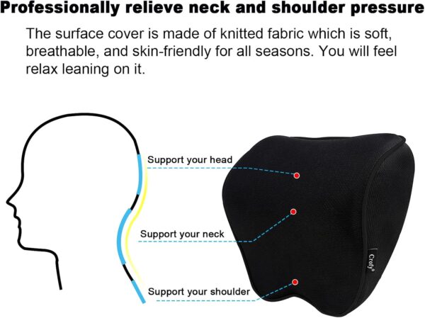 Crofy 2 Pack Car Neck Pillow, Softness Car Headrest Pillow for Driving with Adjustable Strap, 100% Memory Foam and Breathable Removable Cover, Comfortable Ergonomic Design (Black Side Rope)