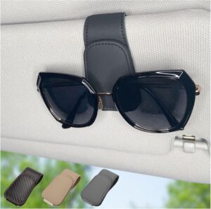 Magnetic Leather Sunglass Holder for Car, Sunglasses Clip for Car Visor, Auto Interior Accessories Universal for Different Size Eyeglasses (Black)