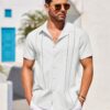 COOFANDY Men's Cuban Guayabera Shirt Short Sleeve Button Down Shirts Casual Summer Beach Linen Shirts