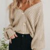 PRETTYGARDEN Women's Chunky Knit Open Front Sweater Long Sleeve Button Loose Short Cardigan Outerwear Coats