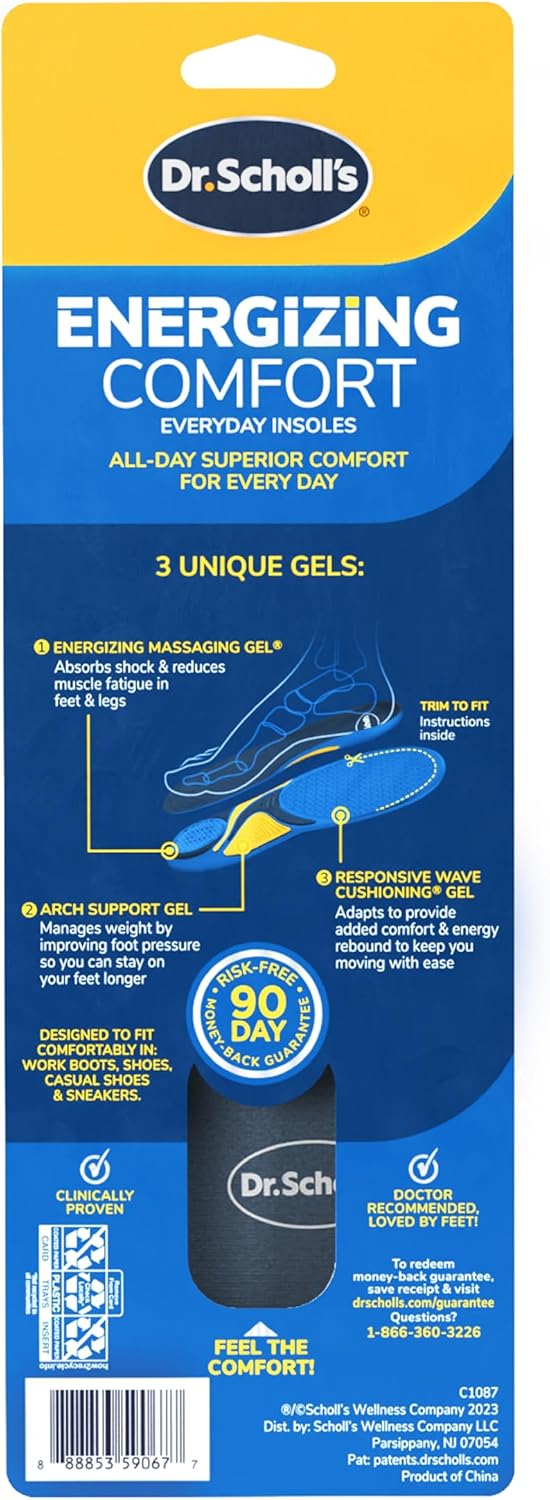 Dr. Scholl’s Energizing Comfort Women’s Everyday Insoles with Massaging Gel - Clinically Proven, All-Day Energy and Comfort Inserts with Patented Triple Gel Design - Shock Absorbing, Arch Support