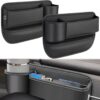 Car Seat Gap Filler Organizer with Cup Holder, 2 Pack Adjustable Leather Car Side Seat Storage Box, Multifunction Interior Storage Organizer for Phones Keys Sunglasses Cards, Black