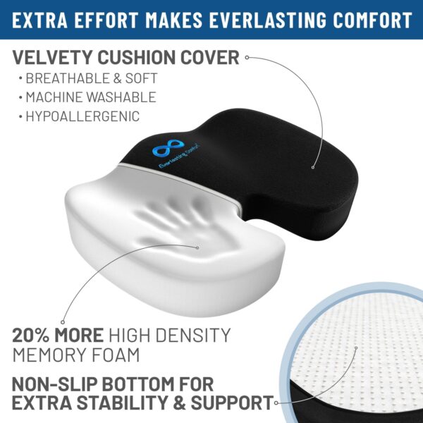 Everlasting Comfort Doctor Recommended Memory Foam Seat Cushions for Office Chairs - HSA FSA Eligible Tailbone Pain Relief Cushion, Sciatica & Back Support, Office Chair Cushion & Car Seat Cushion