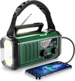 10000mAh Crank Radio, Emergency Radio, Solar Radio, NOAA/AM/FM Weather Radio, USB Type-C Charging, Dynamo Radio, Polymer Battery, Torch & LED Reading Light, SOS Alarm, Compass for Camping