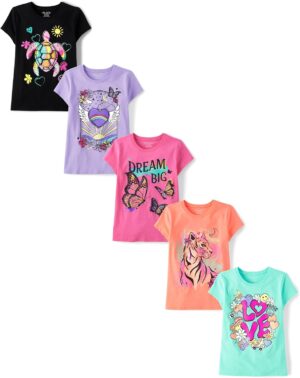 The Children's Place Girls' Assorted Everyday Short Sleeve Graphic T-Shirts,multipacks