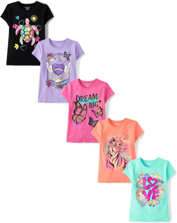 The Children's Place Girls' Assorted Everyday Short Sleeve Graphic T-Shirts,multipacks