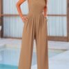 PRETTYGARDEN Womens Summer Jumpsuits Dressy Casual One Piece Outfits Sleeveless Mock Neck Wide Leg Pants Rompers with Pockets