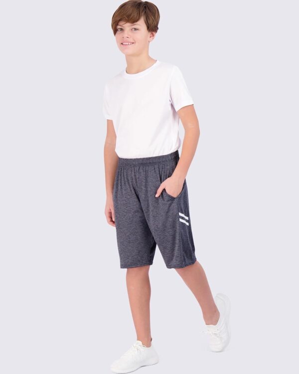 Real Essentials 5-Pack Youth Dry-Fit Active Athletic Basketball Gym Shorts with Pockets Boys & Girls