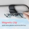 Sunglass Holder for Car Visor Sunglasses Clip Magnetic Leather Glasses Eyeglass Holder Truck Interior Car Accessories for Woman Man -Black