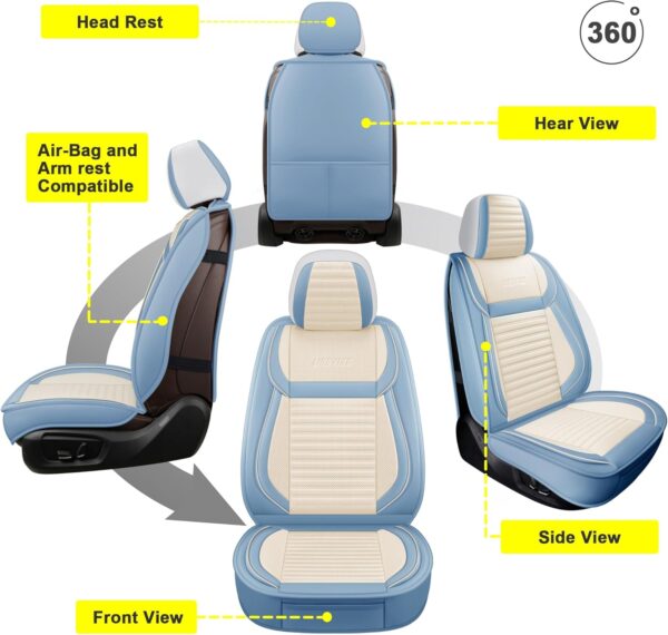 LINGVIDO Universal Car Seat Cover, Breathable and Waterproof Faux Leather Automotive Seat Covers for Cars SUV Sedan (Full seat, White & Light Blue)