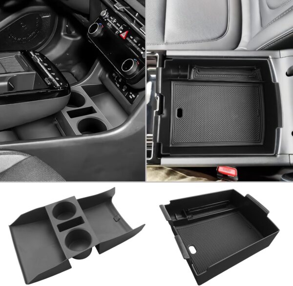 CDEFG 2PCS Lower Center Console Tray Floor Console Organizer with Cup Holder Compatible with 2025 Hyundai Tucson Limited Accessories Middle Console Storage Box