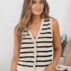 LILLUSORY Vest Tops for Women Striped Sweater Vest 2025 Summer Crochet Cropped Button Up Work Tank Top Outfits Clothes