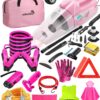 Roadside Emergency Car kit for Vehicles, with 4 in 1 Inflatable Car Vacuum Cleaner, Pink Jumper Cables, First Aid Kit, Tow Rope, Vehicle Road Trip Must Haves Pink Accessories for Women