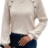 Acelitt Womens Fall Long Sleeve Tunic Tops Casual Crew Neck Dressy Shirt Lace Patchwork Blouses Pullover Sweaters