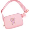 Personalized Belt Bag for Women Girls - Fashion Mini Waist Packs with Adjustable Strap - Trendy Travel Fanny Pack Crossbody Bags with Initial Letter - Teen Gifts | Peach,V