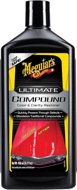 Meguiar's Ultimate Compound - Pro-Grade Car Scratch Remover, Paint Correction Compound that Removes Defects While Adding Gloss and Shine, Single Stage and Clear Coat Scratch Remove, 15.2 Oz