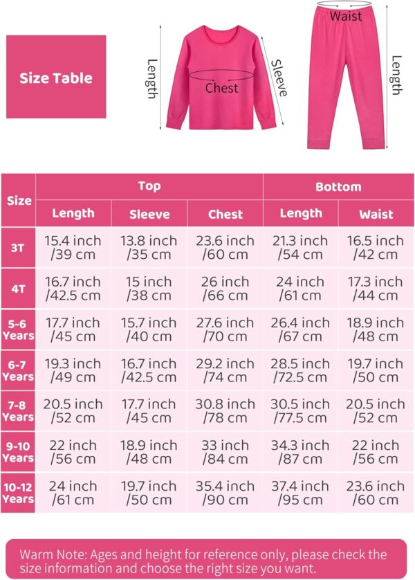 Resinta Girls Kids Cotton Thermal Underwear Set Toddler Girls Long Johns Kids Warm Base Layer Top & Bottom for Kids Winter