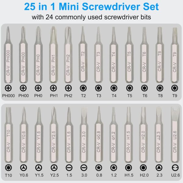 Precision Screwdriver Set, 25 in 1 Mini Magnetic Small Screwdriver Set Case for PC, Eyeglasses, Computer, Electronic, Watch Repair Kit with Phillips and Star Tiny Screw Driver