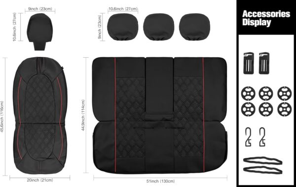 YGL Luxury PU Leather Car Seat Covers Full Set, Non-Slip Seat Cover Protectors, Universal Fit for Cars, Trucks, SUVs, Vans, Pickups, Airbag Compatible, Seat Covers for Car Interior (Black/Red)