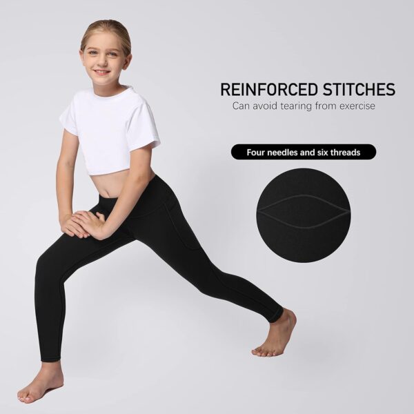 AENLLEY Yoga Active Leggings for Girls with 2 Pockets - Kids Workout Yoga Pants for Athletic (Pack of 2