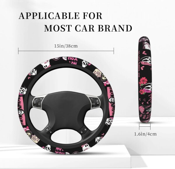 Halloween Pink Ghost Steering Wheel Cover Horror Movie Car Accessories for Men Women with 2 Car Air Freshener, 15 Inch Anti-Slip Car Steering Wheel Covers Universal Fit